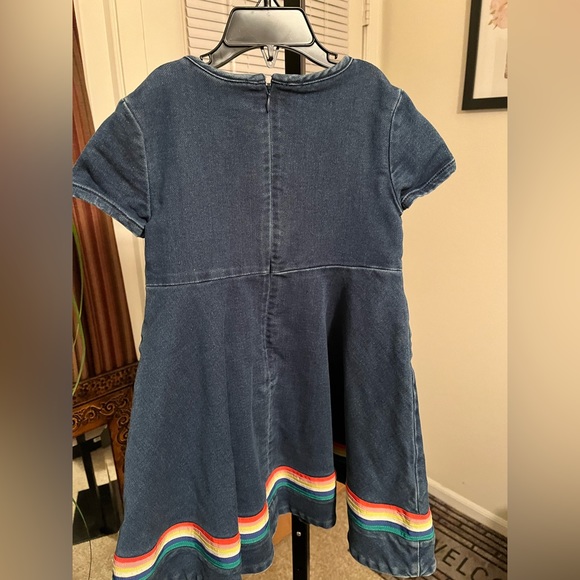 MINI BODEN PRE-LOVED AUTHENTIC DENIM RAINBOW TRIM & SEQUIN DESIGN SWING DRESS - Picture 3 of 17
